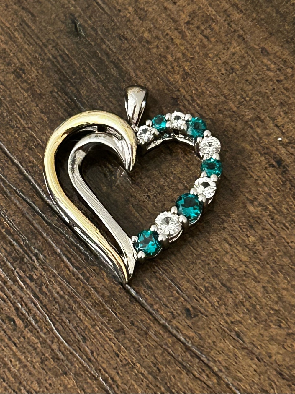 RL 925 Sterling Silver & 10K Yellow Gold Emerald Open Heart Pendant Richline - Picture 2 of 6